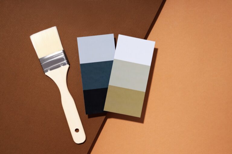Color palettes and brush on two tone background