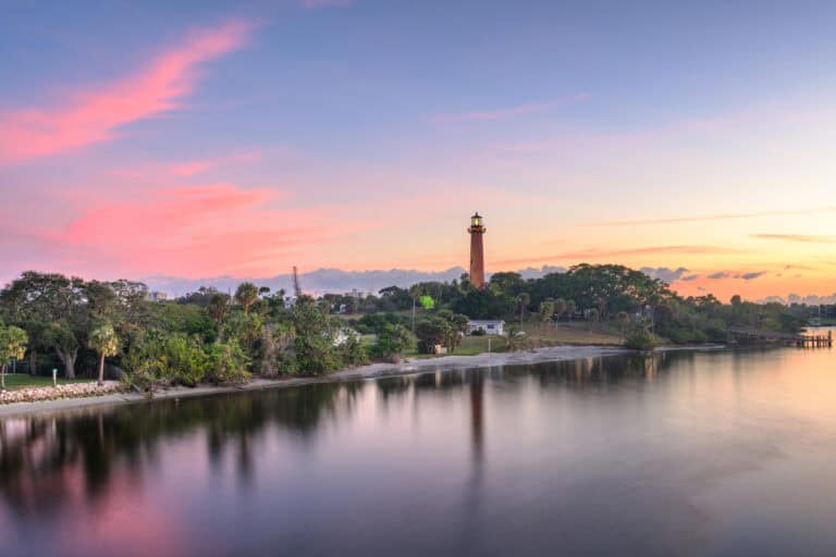 Jupiter, Florida, USA at Jupiter Inlet Light at dawn.